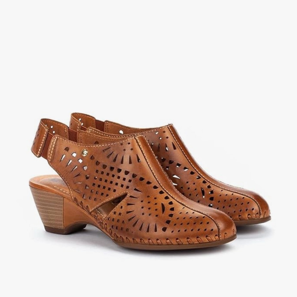 Pikolinos Romana Tan Brown Leather Closed Toe Slingback Wedge Sandals EU 40 US 9